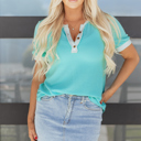 Turquoise Medium Ivey Colorblock Henley T Shirt