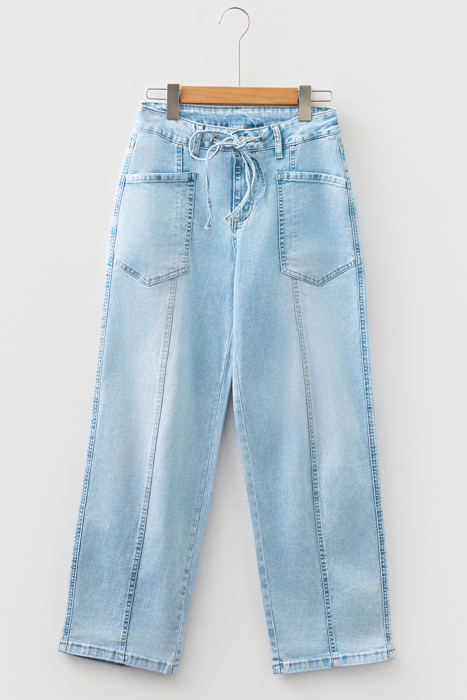 Ivory Detail Drawstring Barrel Jeans
