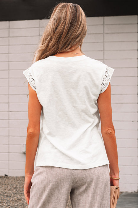 Ivy Lace Patchwork Cap Sleeve Round Neck Top