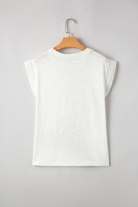Ivy Lace Patchwork Cap Sleeve Round Neck Top