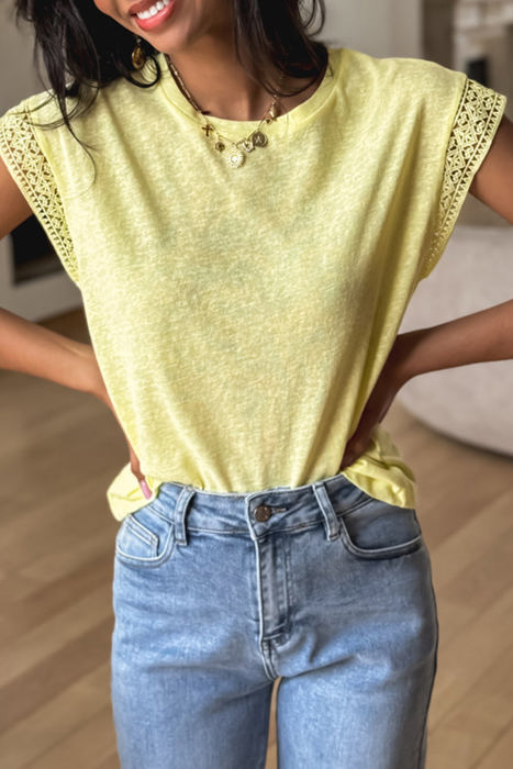 Ivy Lace Patchwork Cap Sleeve Round Neck Top