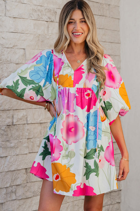 Iyla Floral Split Neck Babydoll Dress