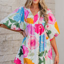  Iyla Floral Split Neck Babydoll Dress