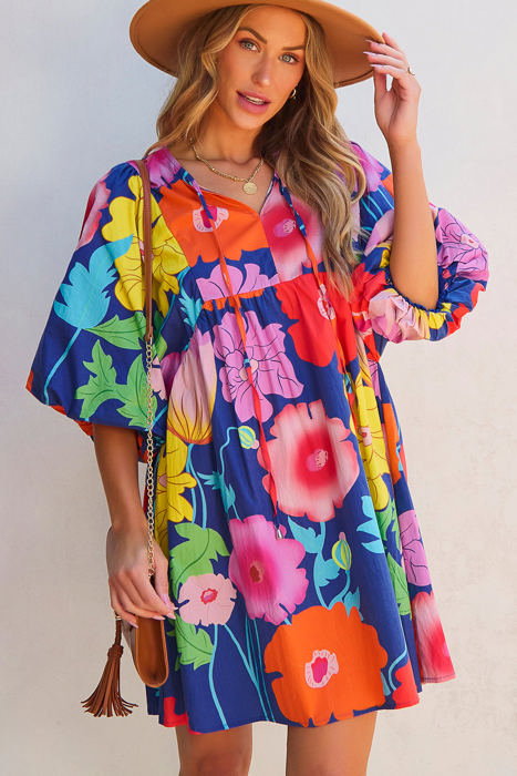 Iyla Floral Split Neck Babydoll Dress