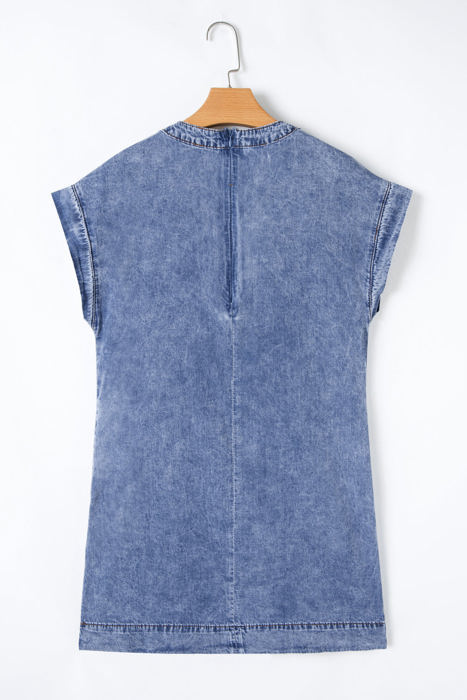 Jacqueline Tie V Neck Denim Shift Dress