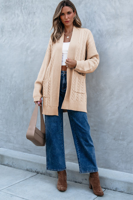 Jade Oversize Chunky Cable Knit Midi-length Cardigan