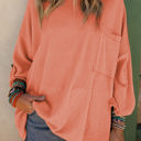  Jade Ribbed Roll-tab Sleeve Chest Pocket Oversize Top