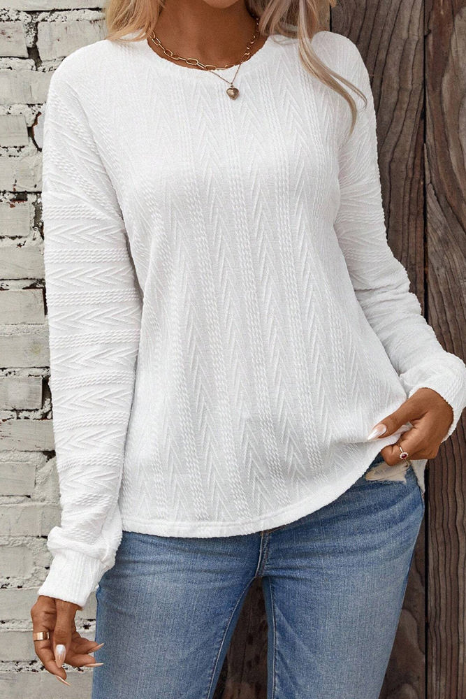 Jane Round Neck Drop Shoulder Textured Knit Top