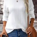 White Large Jane Round Neck Drop Shoulder Textured Knit Top