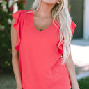  Janelle V Neck Ruffle Sleeve Loose Top