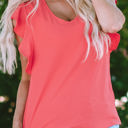 Red Small Janelle V Neck Ruffle Sleeve Loose Top