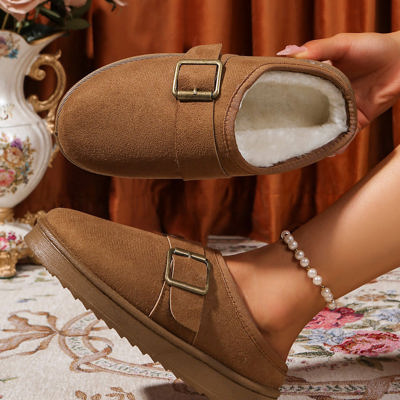 Jasmine Faux Suede Buckle Strap Detail Winter Slippers