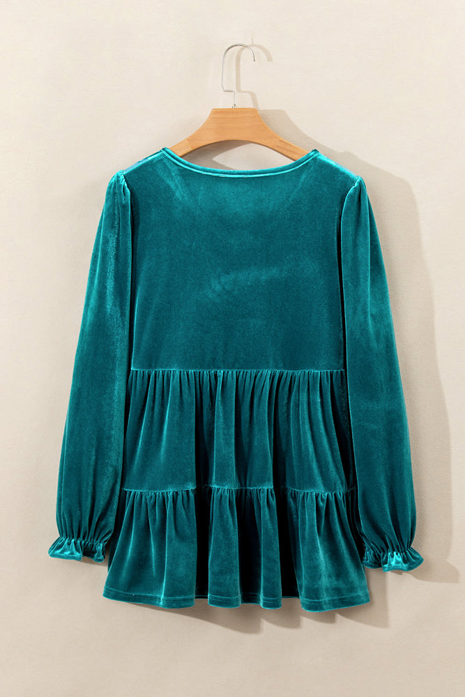 Jasmine Velvet V Neck Puff Sleeve Blouse