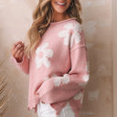  Jaycee Pearl Beaded Floral Drop Shoulder Sweater