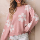  Jaycee Pearl Beaded Floral Drop Shoulder Sweater