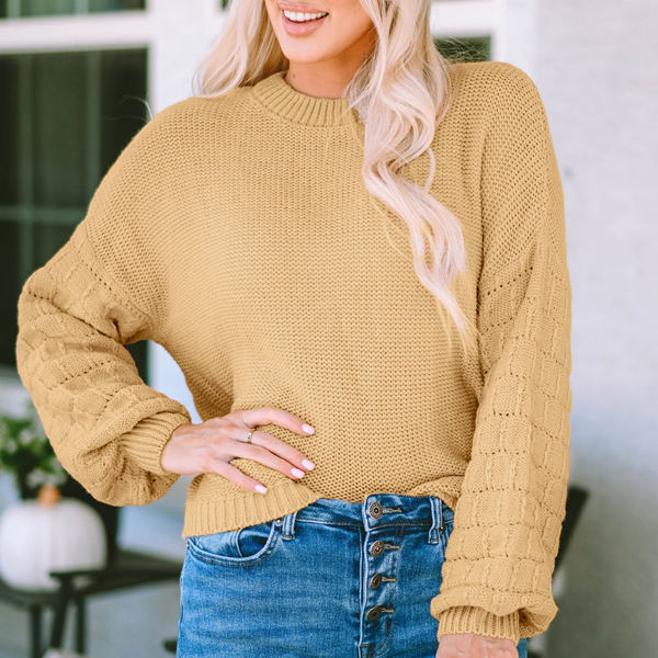 Jayla Hollowed Bubble Sleeve Knit Sweater