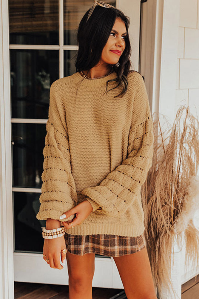 Jayla Hollowed Bubble Sleeve Knit Sweater