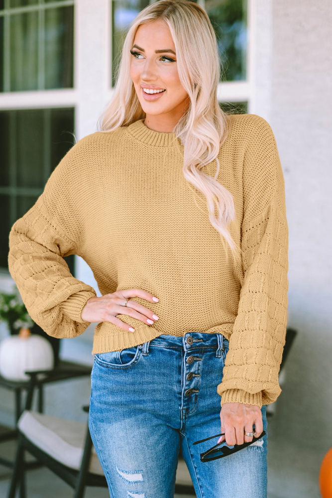 Jayla Hollowed Bubble Sleeve Knit Sweater