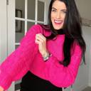 Pink XXL Jayla Hollowed Bubble Sleeve Knit Sweater