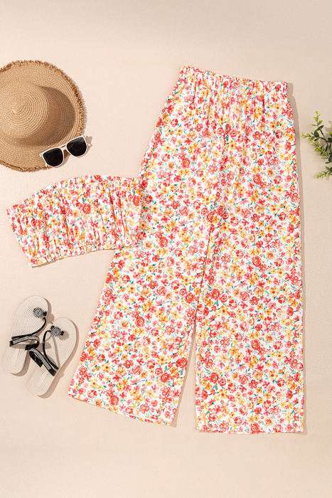 Jayleen Boho Floral Bandeau Top and High Waist Pants Set