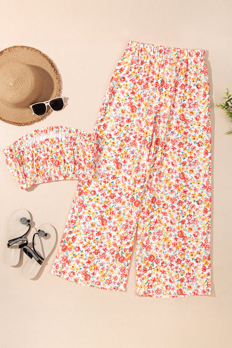Jayleen Boho Floral Bandeau Top and High Waist Pants Set