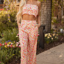 Pink XL Jayleen Boho Floral Bandeau Top and High Waist Pants Set