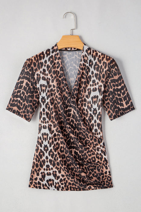 Jazmine Leopard Wrapped V Neck Slim Top