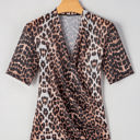  Jazmine Leopard Wrapped V Neck Slim Top