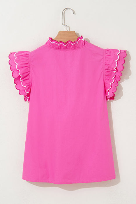 Jazmine Scallop Short Sleeve V Neck Blouse