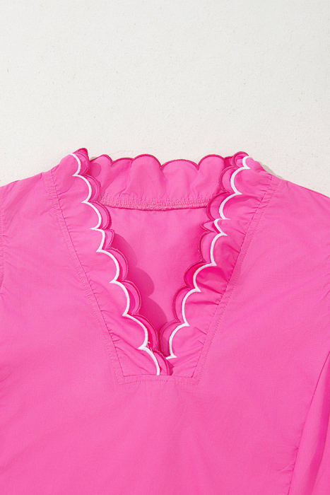 Jazmine Scallop Short Sleeve V Neck Blouse