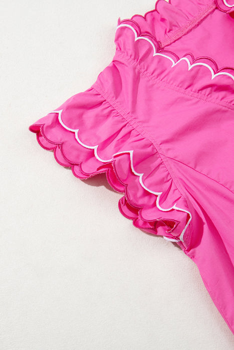 Jazmine Scallop Short Sleeve V Neck Blouse