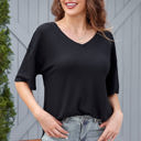  Jennifer Waffle Knit Drop Shoulder Loose Top