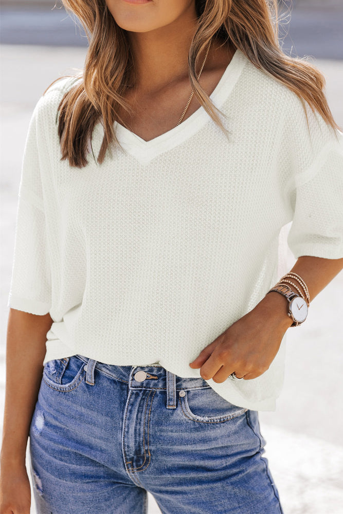 Jennifer Waffle Knit Drop Shoulder Loose Top