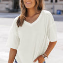  Jennifer Waffle Knit Drop Shoulder Loose Top