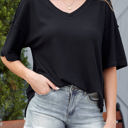 Black Large Jennifer Waffle Knit Drop Shoulder Loose Top