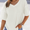 White Large Jennifer Waffle Knit Drop Shoulder Loose Top