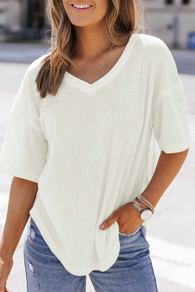 Jennifer Waffle Knit Drop Shoulder Loose Top