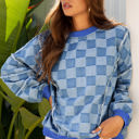 Jessica Checkerboard Oversized Denim Pullover