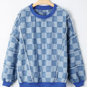  Jessica Checkerboard Oversized Denim Pullover