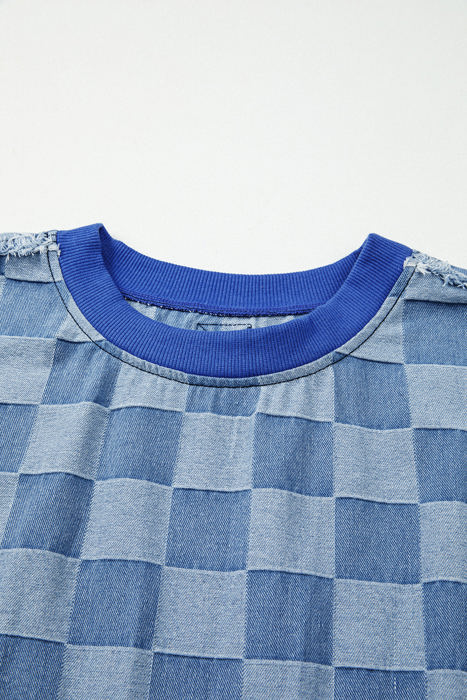 Jessica Checkerboard Oversized Denim Pullover