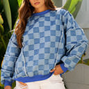 Sky Blue XL Jessica Checkerboard Oversized Denim Pullover