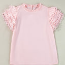 Pink Medium Jessie Layered Ric Rac Cap Sleeve Filled Neck Blouse