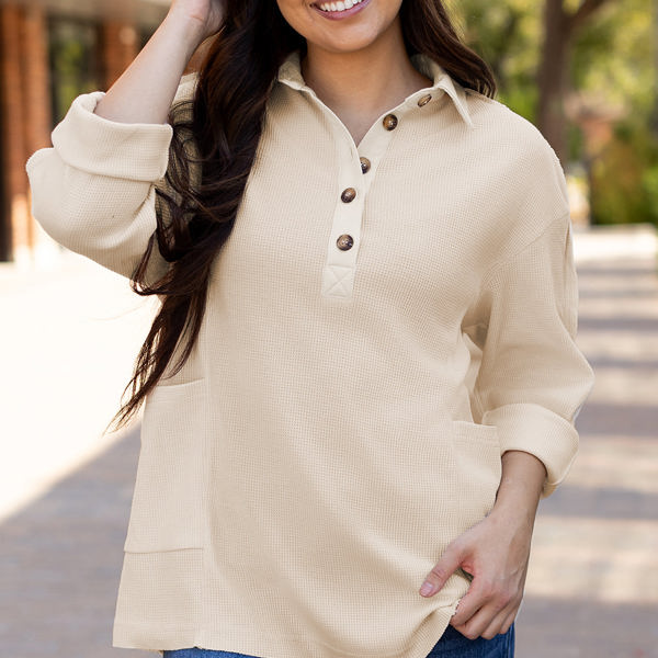 Arianna Waffle  Half Button Top