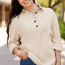  Arianna Waffle  Half Button Top