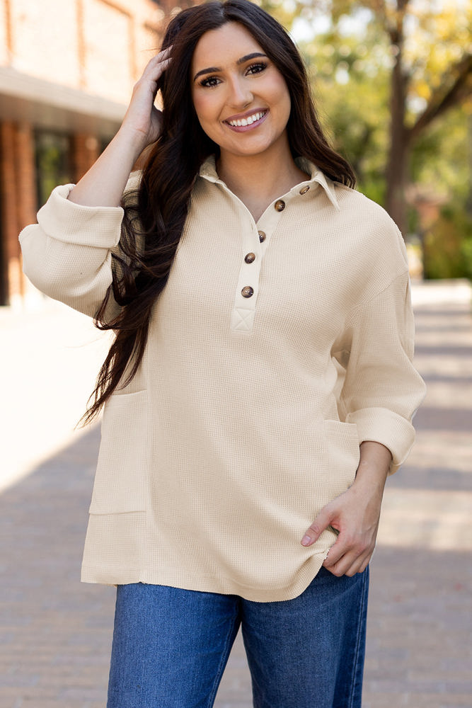 Arianna Waffle  Half Button Top