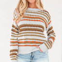 Brown Stripe Large Jimena Patterned Drop Shoulder Sweater