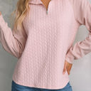 Pink Large Jocelyn Textured Quarter Zip Raglan Sleeve Sweatshirt