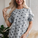  Joelle Star Ruffled Sleeve Crew Neck Top