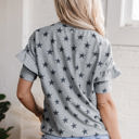  Joelle Star Ruffled Sleeve Crew Neck Top
