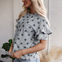  Joelle Star Ruffled Sleeve Crew Neck Top